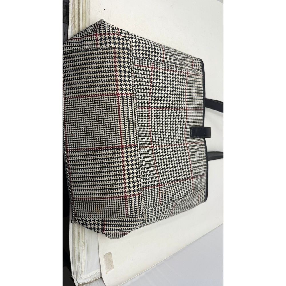 Lauren Ralph Lauren Houndstooth Plaid Tote Bag Black White Red Mens Womens - Picture 4 of 10